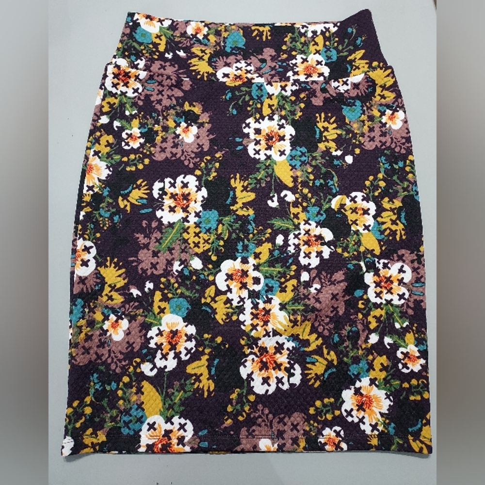 Black Floral Pencil Skirt with Multicolor Print